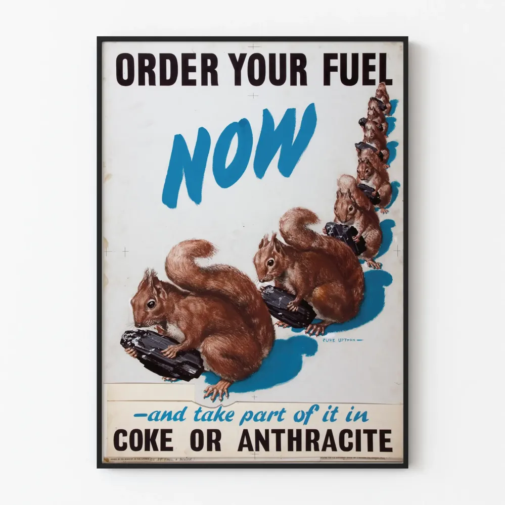 Vintage-posterit oravista ja hiilestä seinäkoristeena