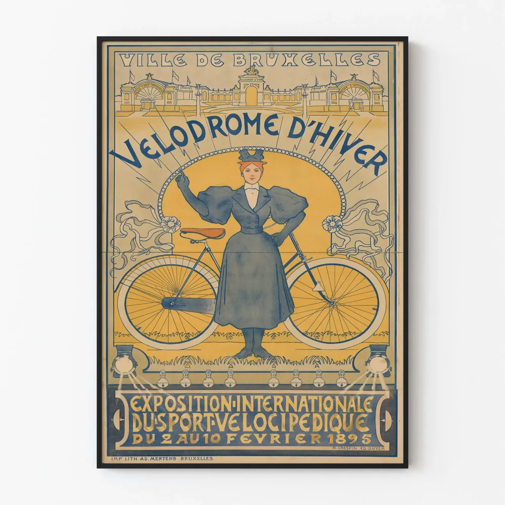Vintagepyöräjuliste Kansainvälinen Velodrome d'Hiver -näyttely Bryssel 1895