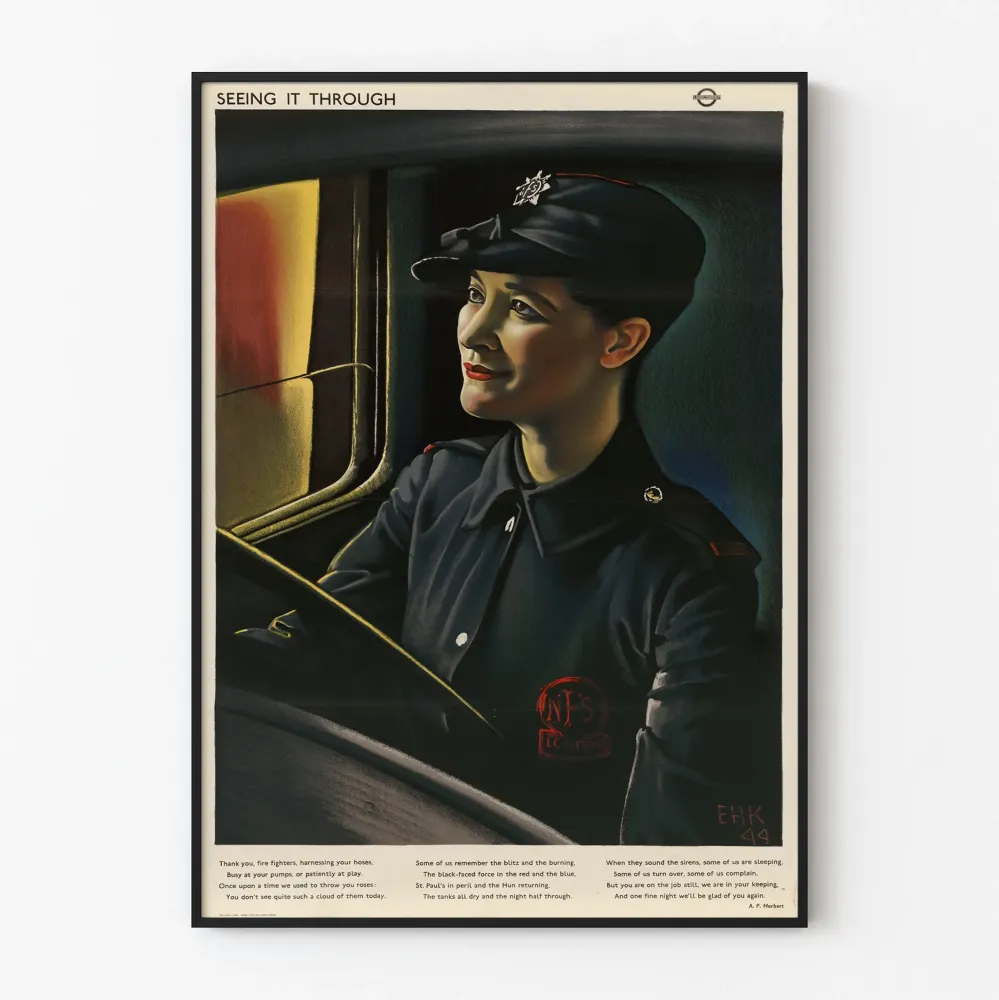 Vintage-sotilasarvostus 'Näen sen läpi' Nainen ratissa