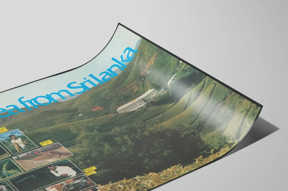 Vintage-teeposteri Sri Lankasta - Kasvien inspiroima seinäkoristelu