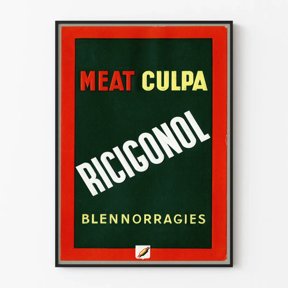 Vintage-tyyppinen juliste Meat Culpa Ricigonol