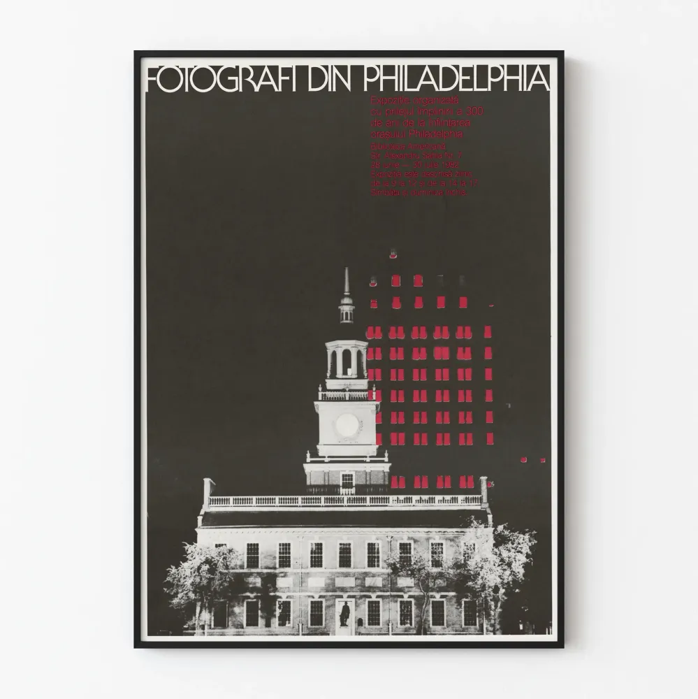 Vintage-valokuvajuliste Philadelphiasta mustavalkoisena ja punaisena