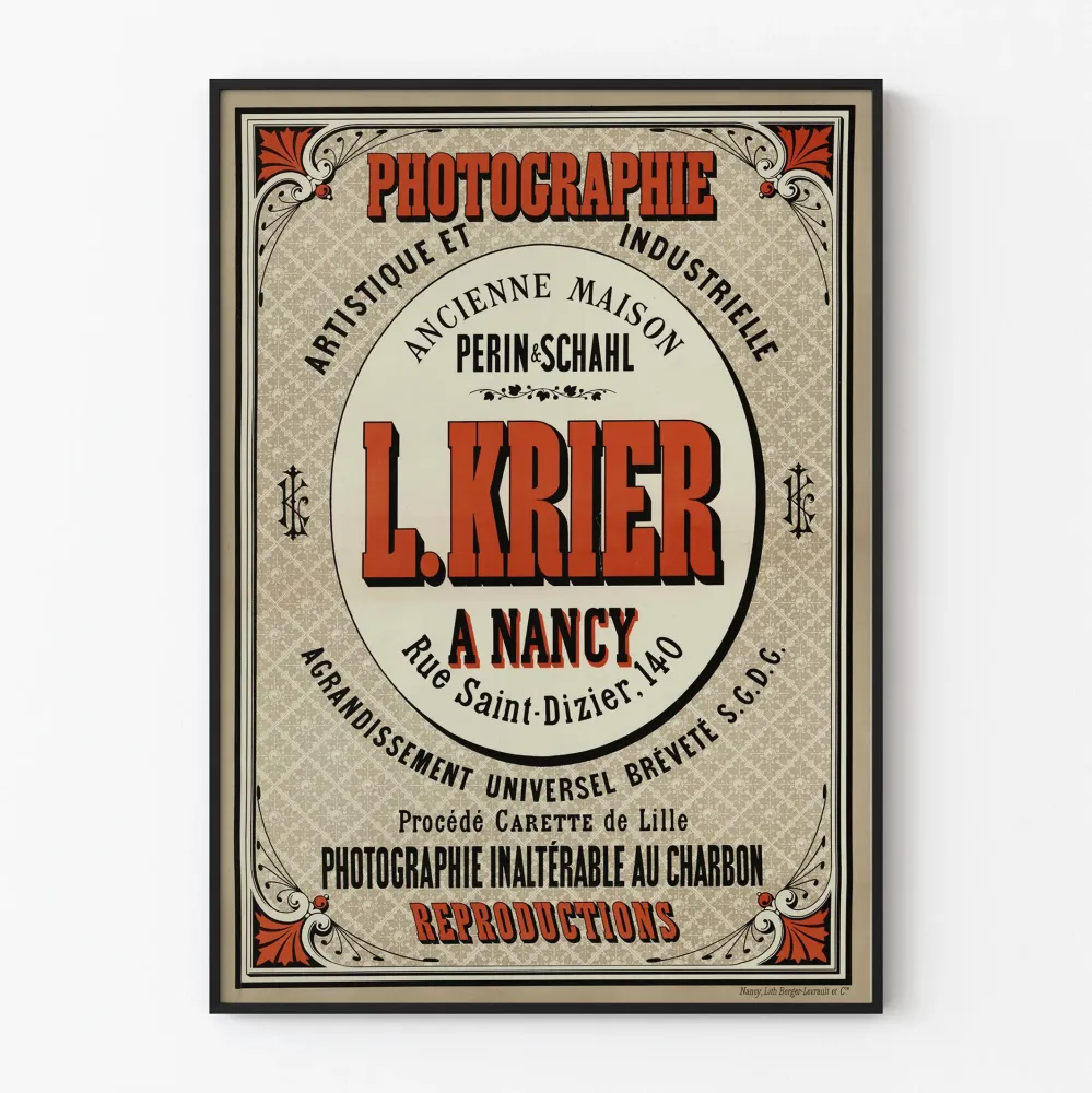 Vintage-valokuvaus taiteellinen ja teollinen juliste L. Krier Nancyssä