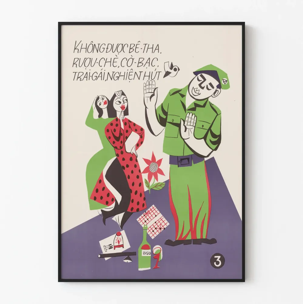 Vintage-vietnamilainen juliste sotilaan seitsemästä käskystä