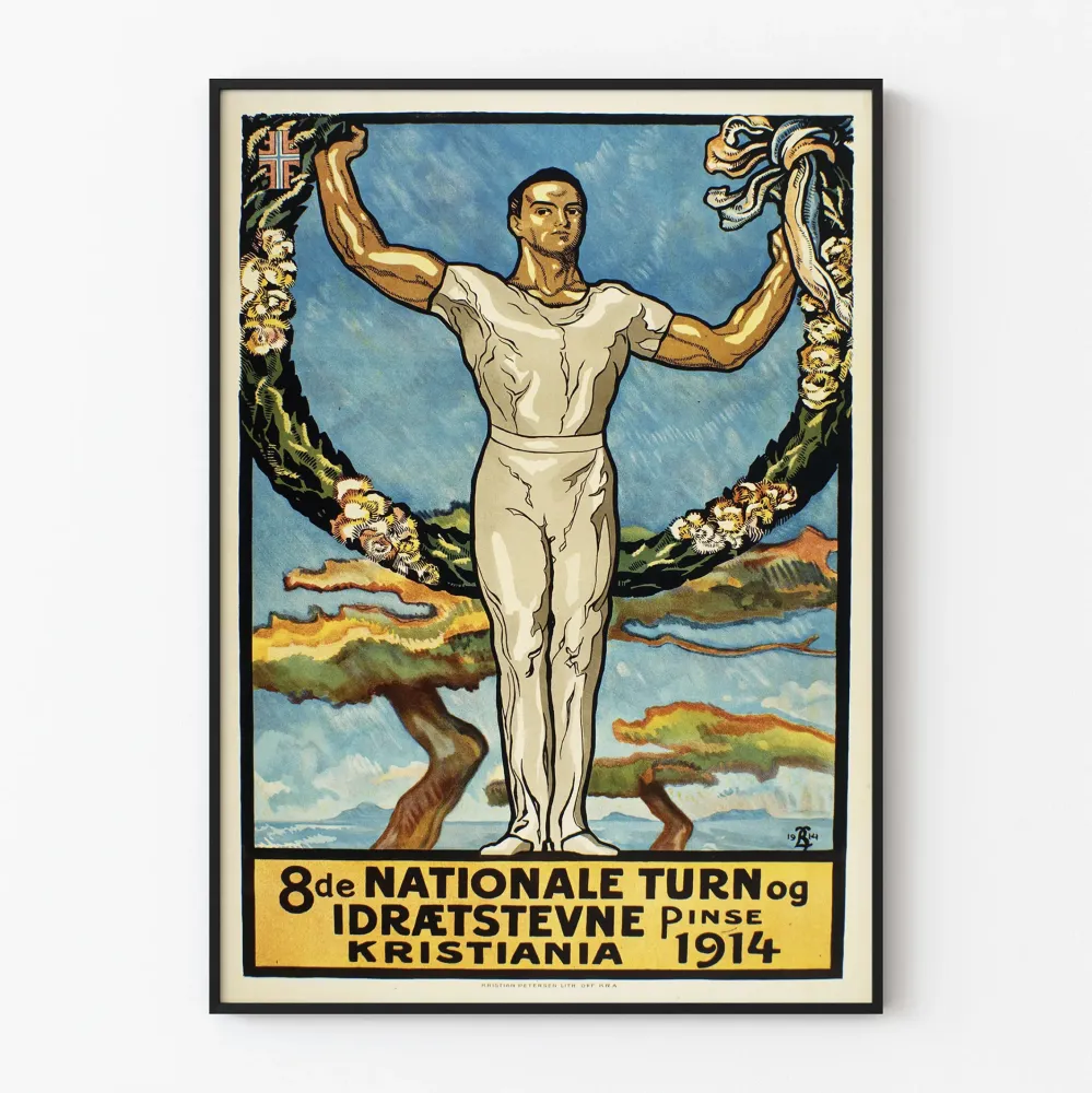 Vintagevoimistelun juliste 8. kansallinen 1914 Kristiania
