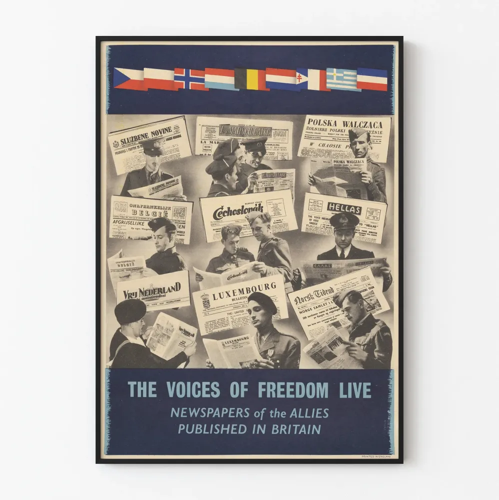 Vintaginen juliste liittoutuneiden lehdistä Iso-Britanniassa