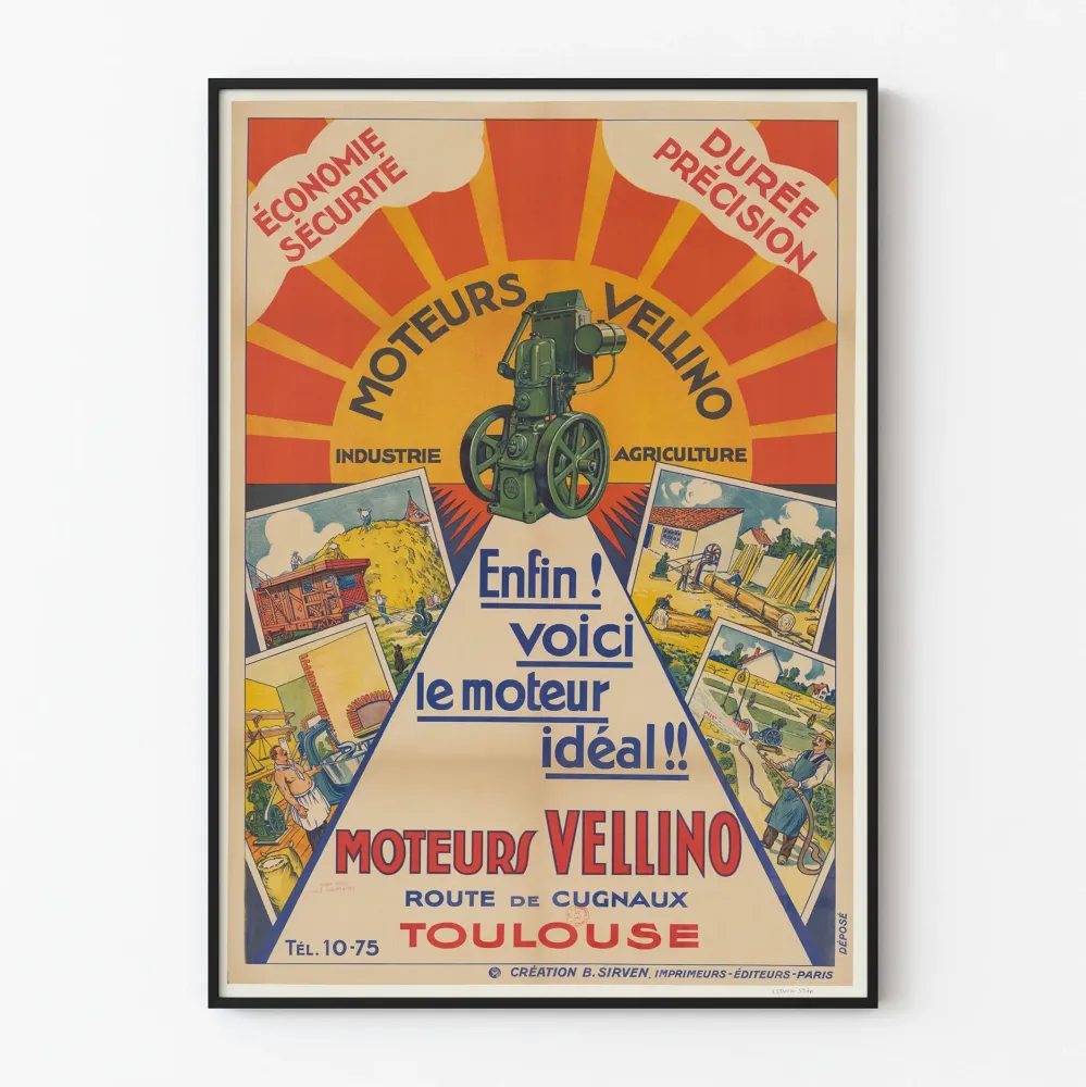Vintaginen Vellino-moottorijuliste - Teollisuus- ja maatalouskoristelu