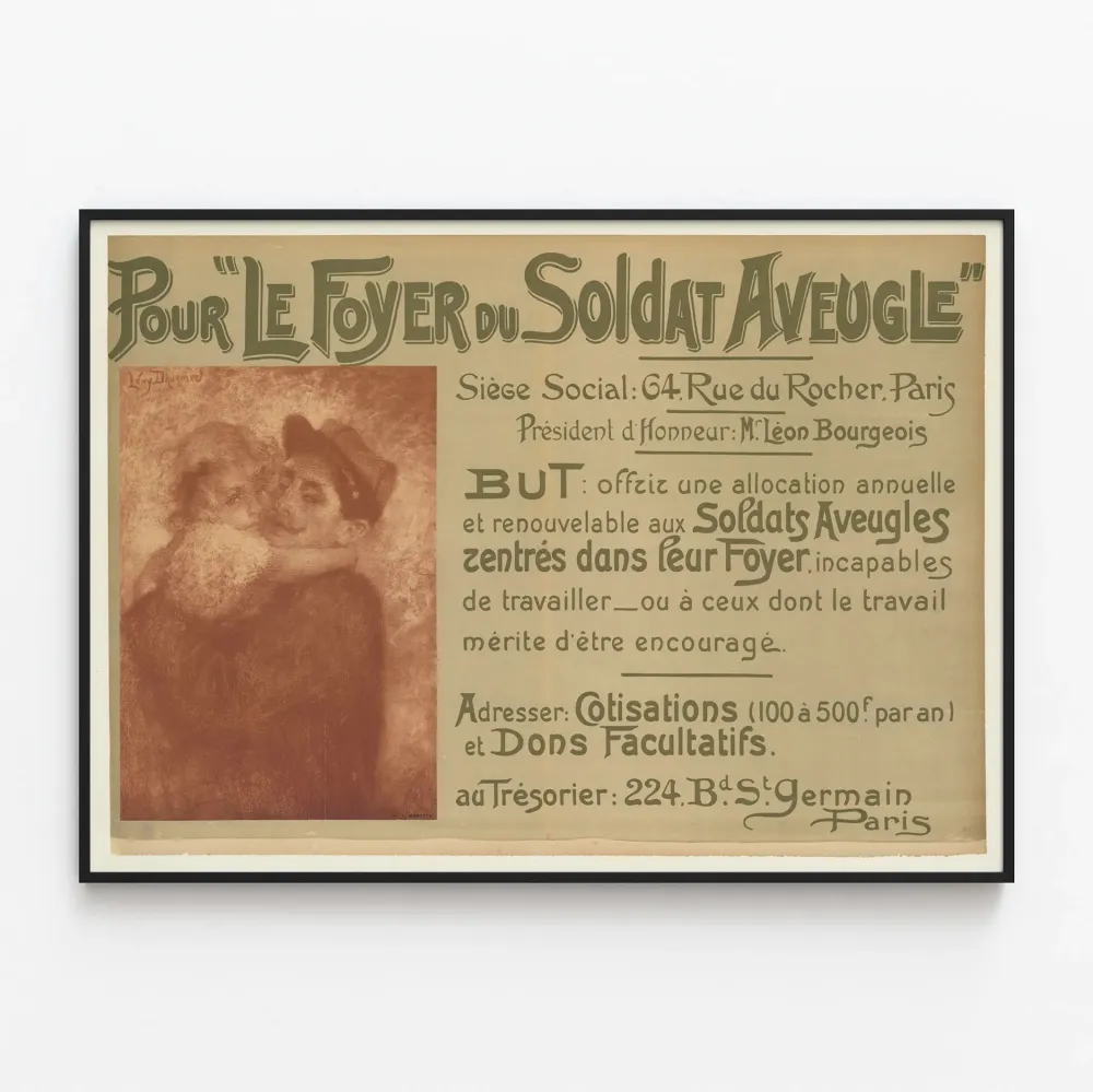 Vintajuliste sokean sotilaan tulisijalle, historiallinen seinäkoriste