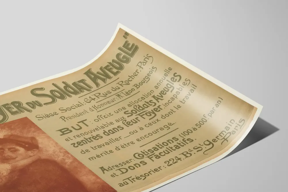 Vintajuliste sokean sotilaan tulisijalle, historiallinen seinäkoriste