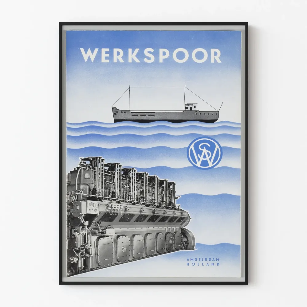 Werkspoor Amsterdam - Juliste teollinen vintage sininen ja musta