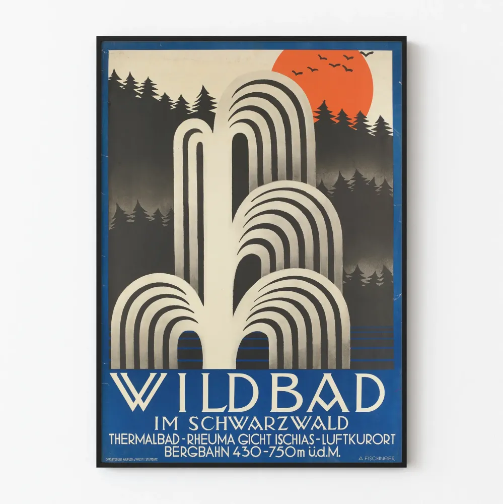 Wildbad im Schwarzwald vintagejuliste Mustan metsän alueelta