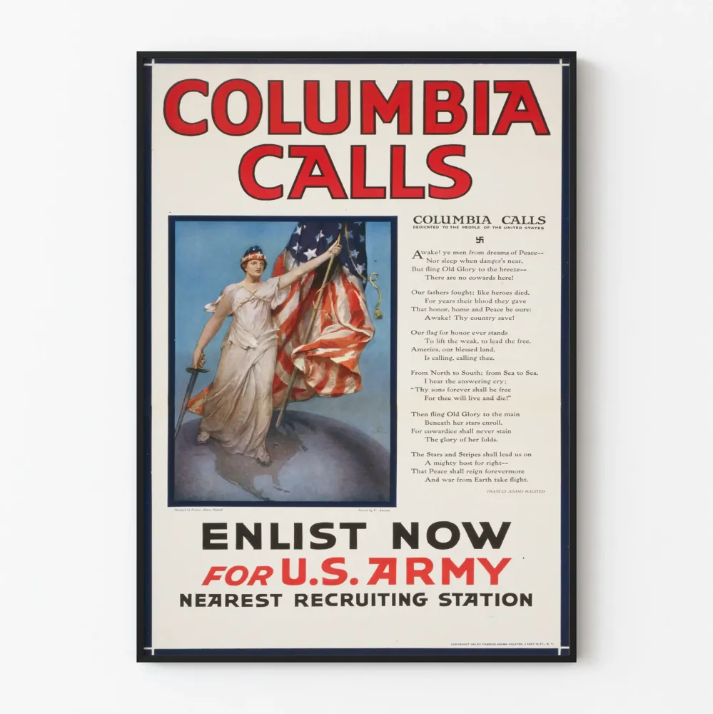 Yhdysvaltain armeijan rekrytointijuliste Columbia Calls - Vintage-isänmaallinen seinäkoriste