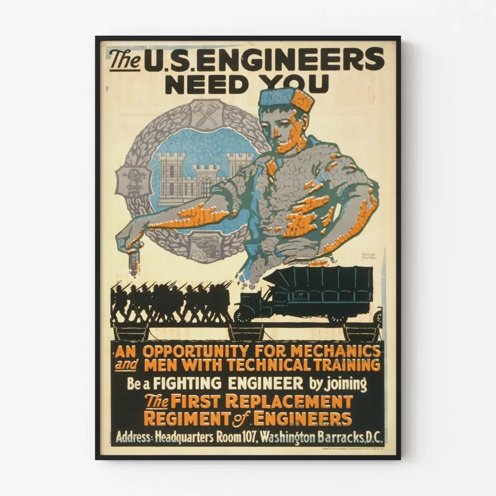Yhdysvaltain insinöörien rekrytointijuliste - Vintage sotilasposter