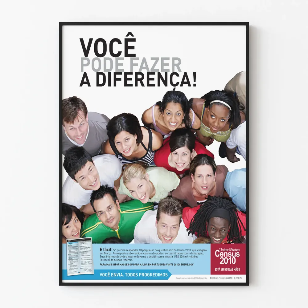 Yhdysvaltain vuoden 2010 väestönlaskennan tietoisuutta lisäävä juliste portugaliaksi
